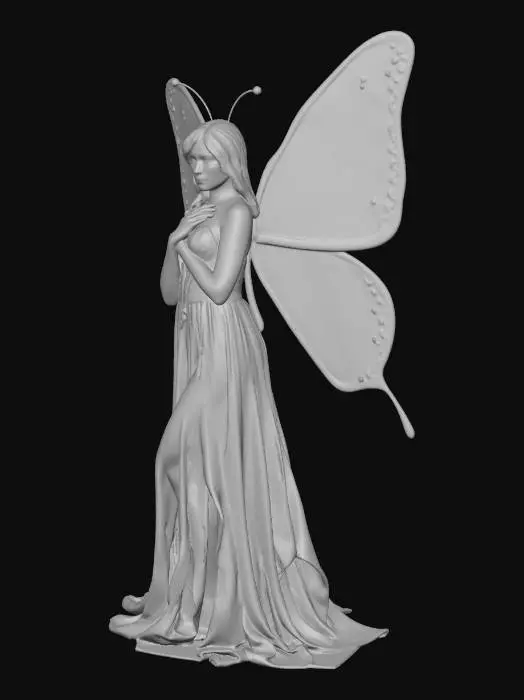 3D model for beautiful woman dressed as a Butterfly with big colourful wings