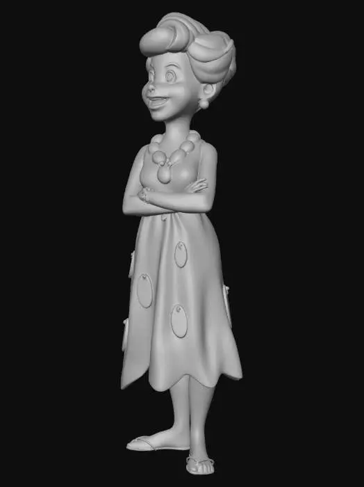 3D model for Wilma Flintstone, red hair with curls, white cave dress, no shoes