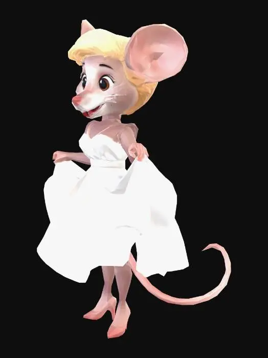 3D model for Animated cartoon Mouse dressed as Marilyn Monroe doing the flying skirt scene