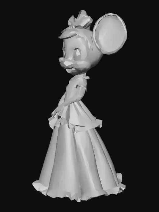 3D model for Animated female cartoon Mouse dressed as Belle from Beauty and the Beast,  long yellow Ball Gown