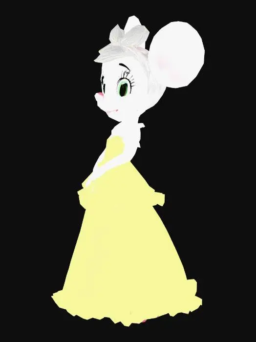 3D model for Animated female cartoon Mouse dressed as Belle from Beauty and the Beast,  long yellow Ball Gown