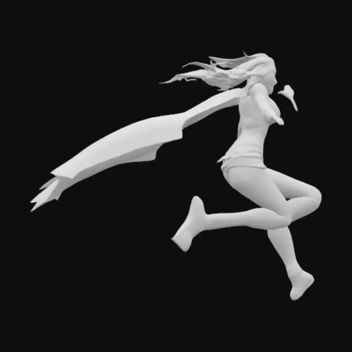 3D model for Supergirl, long red cape, flying