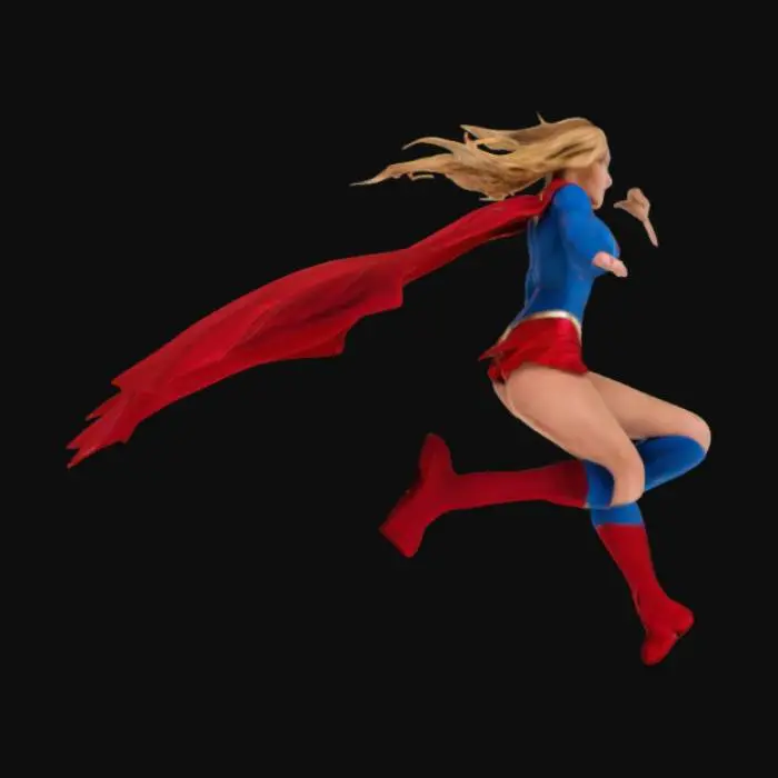 3D model for Supergirl, long red cape, flying