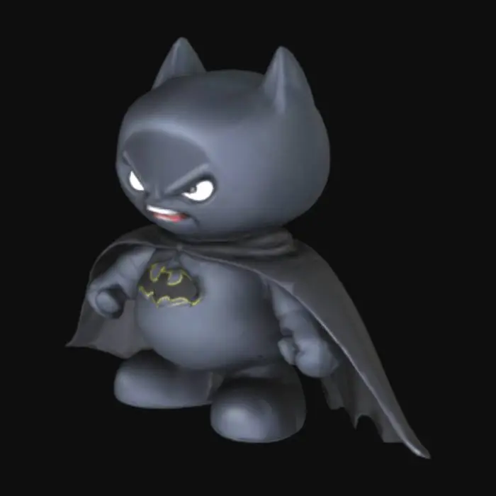 3D model for Cartoon Blob dressed as Batman stretches out his cape in a scary pose
