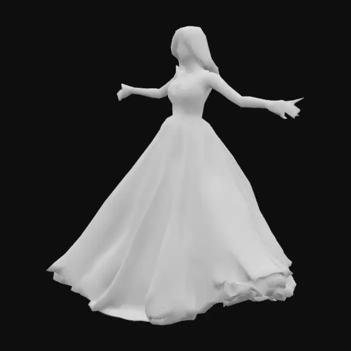 3D model for beautiful dark haired woman wearing a beautiful long red Ball Gown