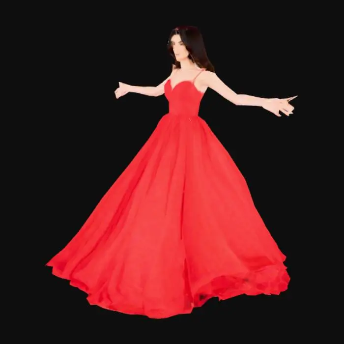 3D model for beautiful dark haired woman wearing a beautiful long red Ball Gown