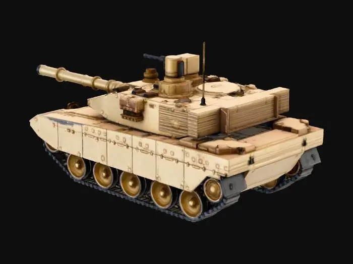 3D model for Create a Roblox-style low-poly M1A2 Abrams SEP v3 tank with ALL PARTS SEPARATE: hull, turret, gun barrel, left track, right track, left wheel group, right wheel group, CITV, loader MG and engine block. Use clean low-poly geometry, simple flat colors and no tiny details, no holes, no intersecting faces. Turret must rotate, gun must elevate, with correct centered pivots. Tracks must be independent for animation. Keep proportions slightly blocky but accurate to the SEP v3 shape and armor. Scale around 6m. Export as FBX/OBJ preserving EVERY object separate.