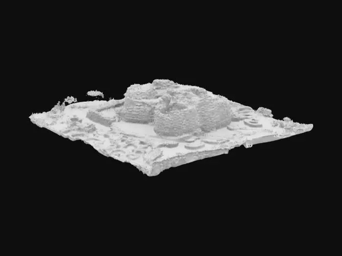 3D model for "Please merge the uploaded image of the ancient stone ruins with the old one. Make sure to blend them seamlessly, preserving the details of both images."