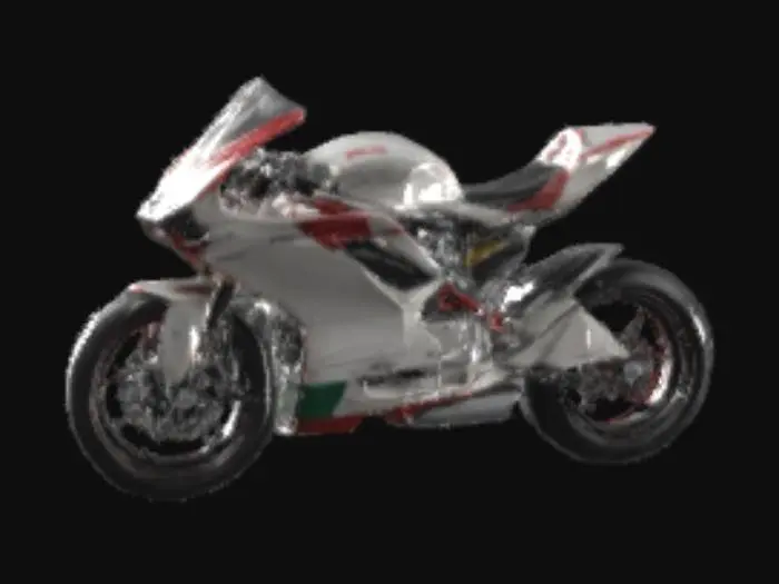 3D model for [Italy] The object is an elegant, sporty aerodynamic racing motorcycle of white primer with a huge masterpiece painted on the side panel (with sharp, angular panels, fairings) depicting a waving Italian flag with a shiny, smooth texture, and red elements of the motorcycle. Ultra-realistic. Ducati Panigale V45, Glossy, Very detailed , #AroundTheWorld#