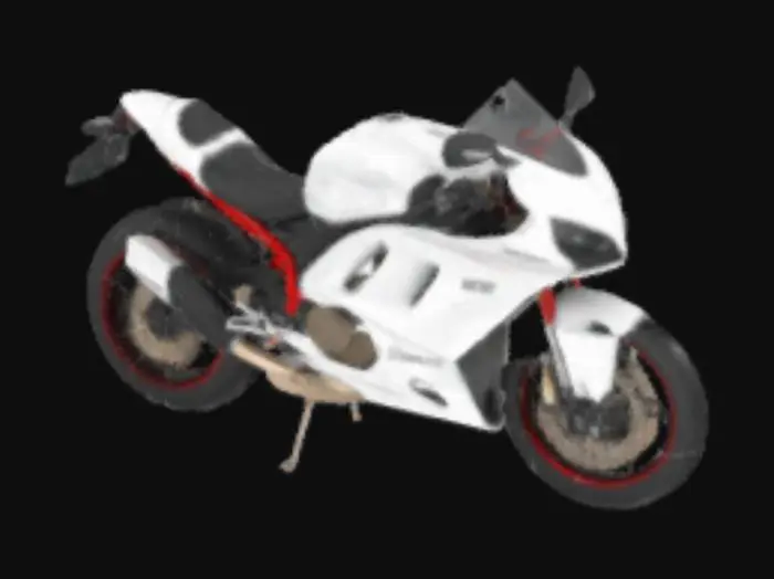 3D model for [Italy] The object is a sleek, plastic and metal aerodynamic sports racing motorcycle with a glossy white paint job with a painted side panel (with sharp, angular panels, fairings) depicting a waving Italian flag with a glossy, smooth texture and red motorcycle trim. Silver chrome V45 logo Ultra realistic. Ducati Panigale V45, Glossy, Highly detailed, light HDR realistic sun 4k. #AroundTheWorld#