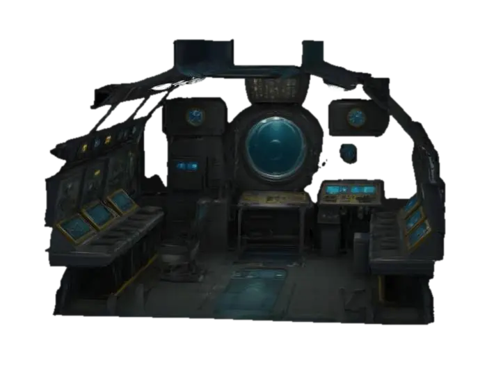 Kabina lodzi podwodnej z pełnym wyposazeniem, realistyczny, scena z filmu 4k,… - Submarine 3D model, vytvořený pomocí AI