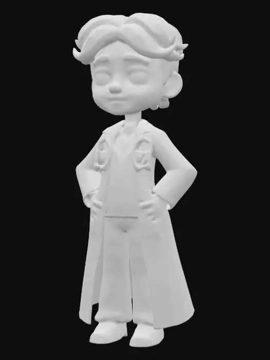 3D model for Doctor realistic A-pose character wearing a white medical coat, buttoned up. Light green scrubs underneath. White medical shoes. Calm face with short hair. Skin features visible pores and realistic shading. , Symmetrical Body, Highly Detailed, Ultra Realistic