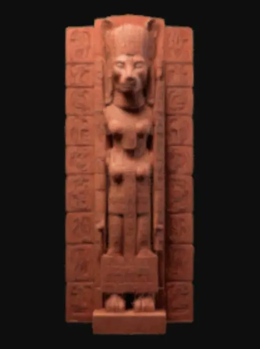 3D model for Create a 3D statue inspired by the Maya Stela C from Quiriguá. Model a 4-meter-tall monolithic column made of red sandstone with intricate semi-plastic relief carvings on all four sides. Feature the portrait of ruler K’ak’ Tiliw Chan Yopaat (Cauac Sky) holding a ceremonial scepter decorated with jaguar and serpent heads. Include dense hieroglyphic inscriptions narrating the Maya creation myth and the Long Count date 13.0.0.0.0. Highlight cosmic symbols like the Jaguar Throne, Serpent Throne, and Water Throne. Add traces of vibrant colors—red, yellow, blue, black—with special accents of jade green. Capture both historical authenticity and divine royal authority.