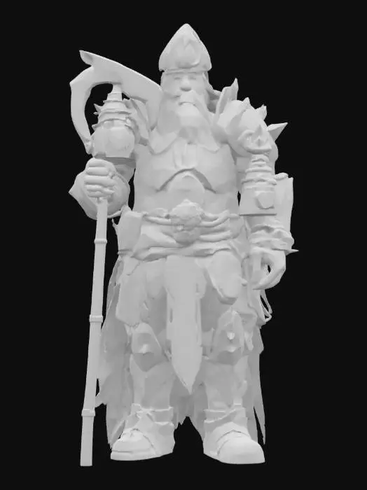 3D model for [Zabrze] A legendary fairytale miner, clad in shimmering white crystal armor, with glowing blue veins pulsing through his gear like enchanted frost. His crimson lantern burns with living fire, guiding him through glowing gemstone caverns deep beneath an ancient mountain. His beard sparkles with stardust, and his pickaxe hums with forgotten magic. A guardian of lost realms, he mines not gold—but dreams. Style: whimsical fantasy, cinematic lighting, highly detailed, color theme of white, blue, and red. , Górnik Zabrze #AroundTheWorld#
