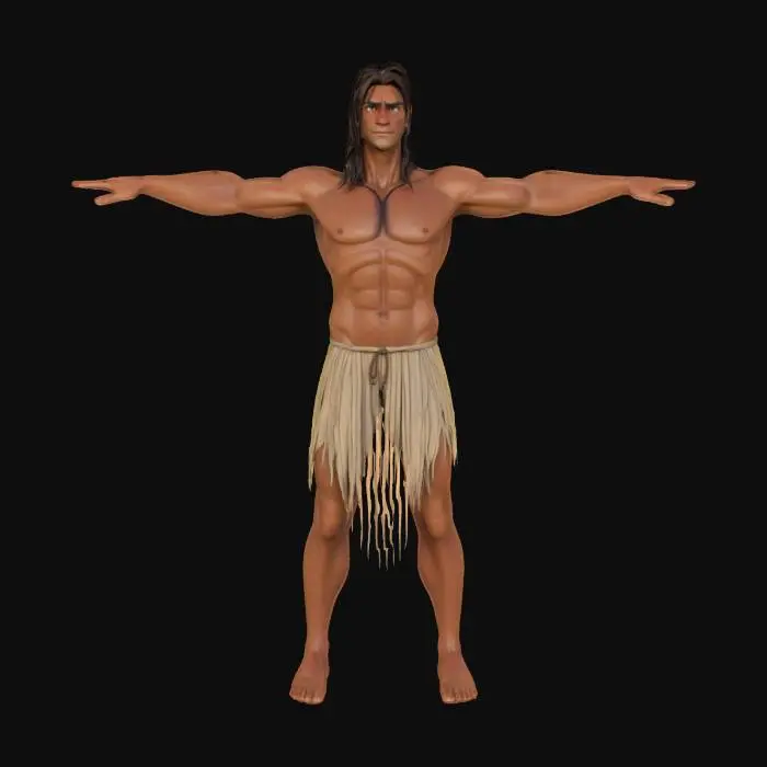 3D model for Create a tarzan character with a real appearance from the cartoon, just like he looked, the same body, clothes, hair, facial features. Only with the style of the appearance like from avatar, only the real appearance of tarzan, 8k quality, hdr, ultra-realistic-detail. T-pose , cinematic, cartoon 8k, #fairy#
