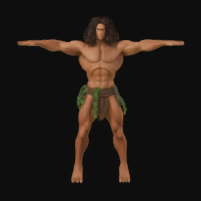 3D model for Create a tarzan character with a real appearance from the cartoon, just like he looked, the same body, clothes, hair, facial features. Only with the style of the appearance like from avatar, only the real appearance of tarzan, 8k quality ultra-realistic-detail. T-pose , #fairy#