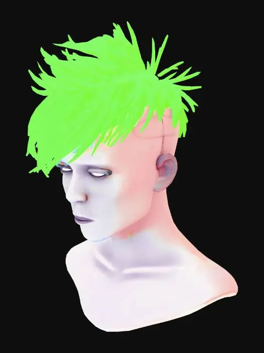 3D model for Wild Pixie Cut Hair Mesh: Short choppy 3D hair layers, textured spikes, energetic and rebellious female hairstyle, high-contrast hair highlights.