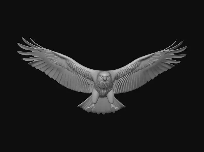 3D model for a flying eagle with high quality life like details and a flat smooth back design