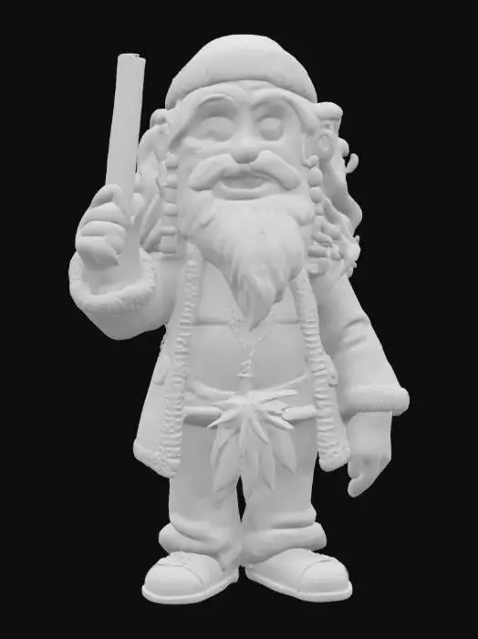 3D model for a funny realism cute, advanced quality advanced detail cannabis hippy standing holding a large, cannabis cigar in one hand with only a cannabis leaf covering his privates.
