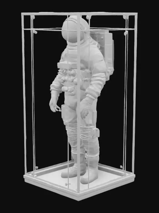 3D model for an astronauts space suit in a glass display case for a museum