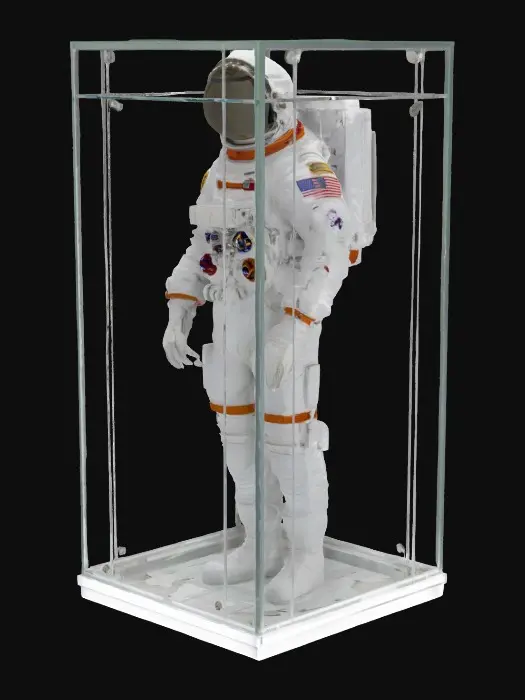 3D model for an astronauts space suit in a glass display case for a museum