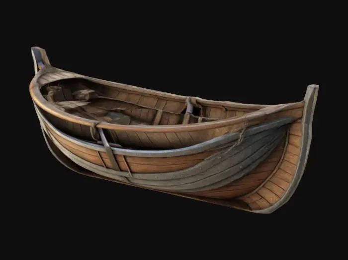 3D model for small medieval rowing boat without paddles, high detail, realistic