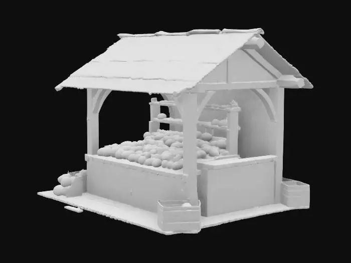 3D model for medieval market stall with apples