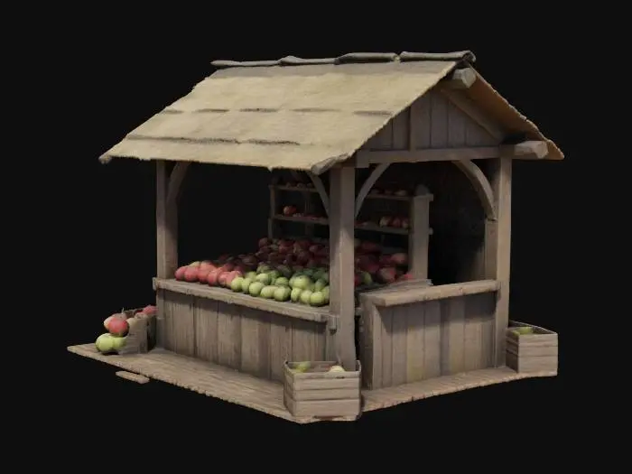 3D model for medieval market stall with apples