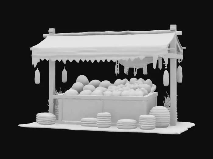 3D model for medieval market stall with bread loafs