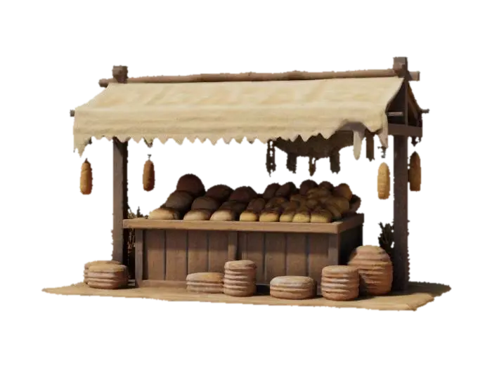 Mô hình 3D medieval market stall with bread loafs - Town, được tạo bằng AI