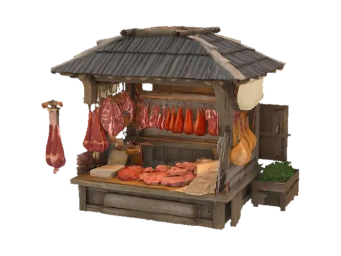Mô hình 3D medieval market stall with meat - Town, được tạo bằng AI