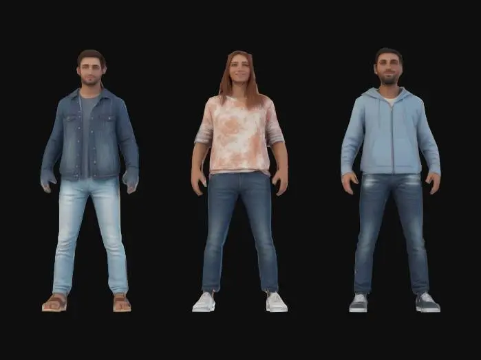 3D model for casually posing group of friends, ultra realistic, 4k