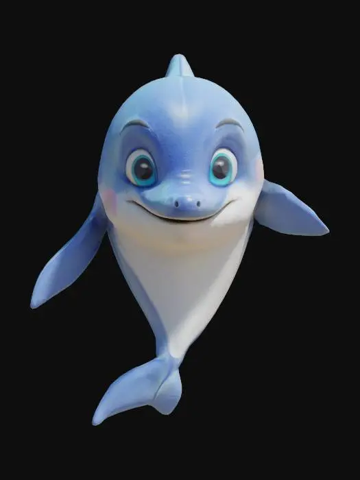 3D model for a cartoon dolphin, pixar style, 3d render