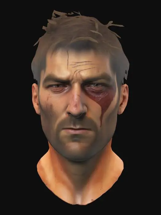 3D model for male head, rough, with scar across his eye, ultra realistic, 4k