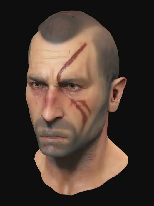 3D model for male head, rough, with scar across his eye, ultra realistic, 4k