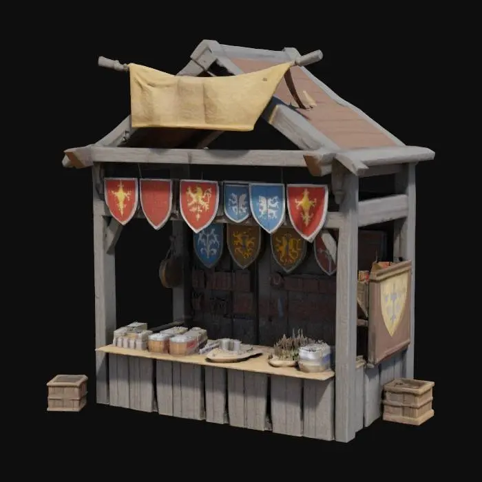 3D model for Medieval market stall with shields