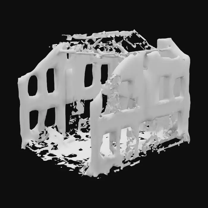 3D model for ruins of a house during WWII, ultra realistic, 4k