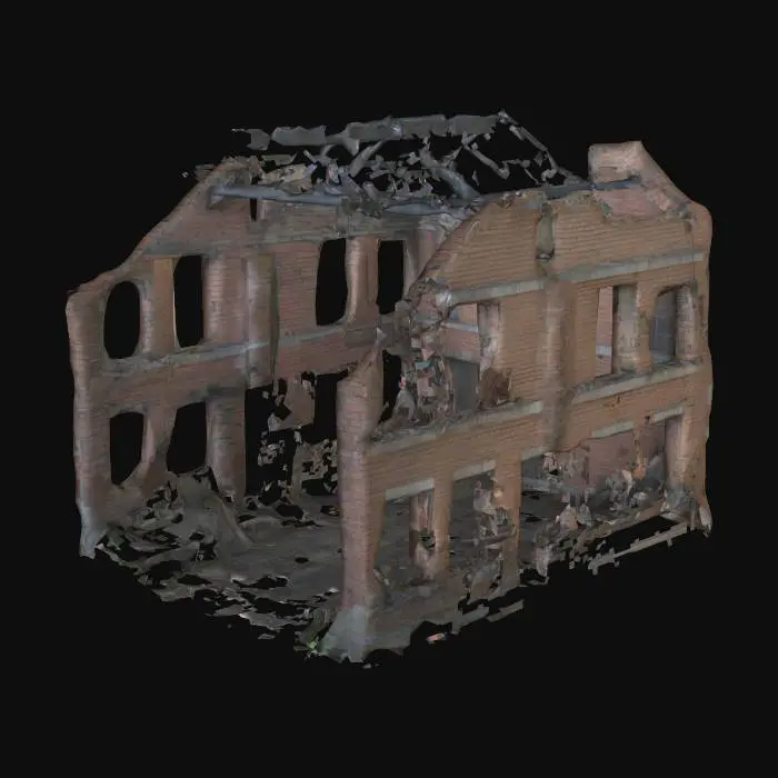 3D model for ruins of a house during WWII, ultra realistic, 4k