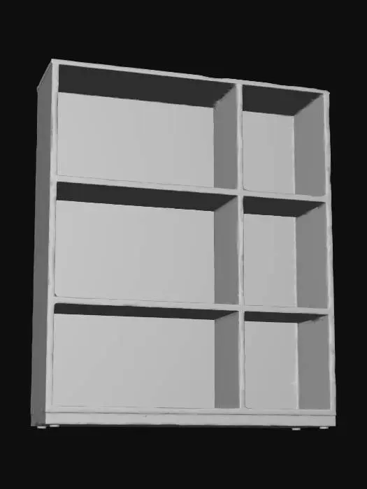 3D model for a bookshelf with three stages, square shaped, hidden space from top, without books, without pencils, space  for 30 books