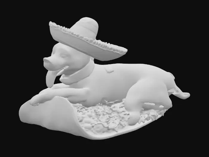 3D model for Make a mexican dog wearing a sombrero laying in a taco

