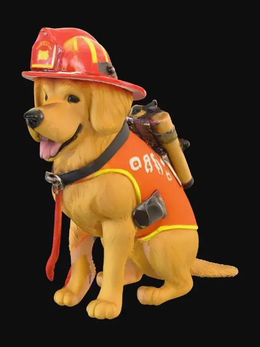 3D model for Make a dog of th breed golder retriver as if it was a firefighter, keep the dog realistic and appropriate to a the real life thing aswell as keeping the theme of a fire fighter.