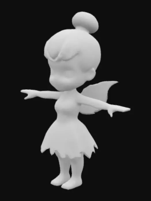 3D model for A Tinkerbell style disney princess in blue dress in Nintendo style graphics like Mario. Character to stand in T-Pose. High quality. No imperfections. Ready for animation for video game.