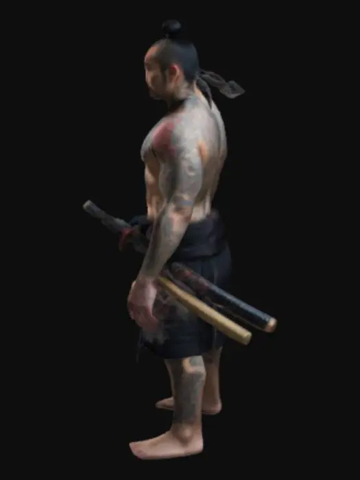 3D model for Yakuza Ronin with no shirt covered in japanese tattoos. 