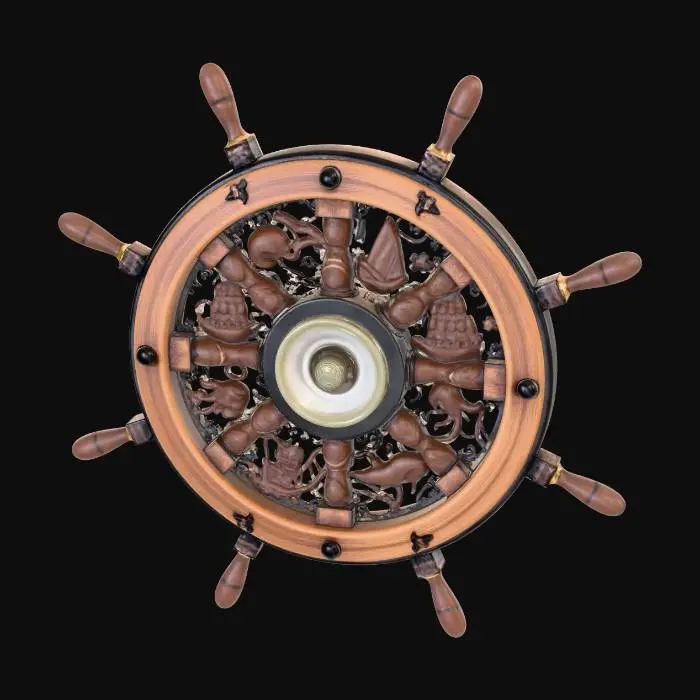 3D model for old wood, brass and ivory adorned ships wheel