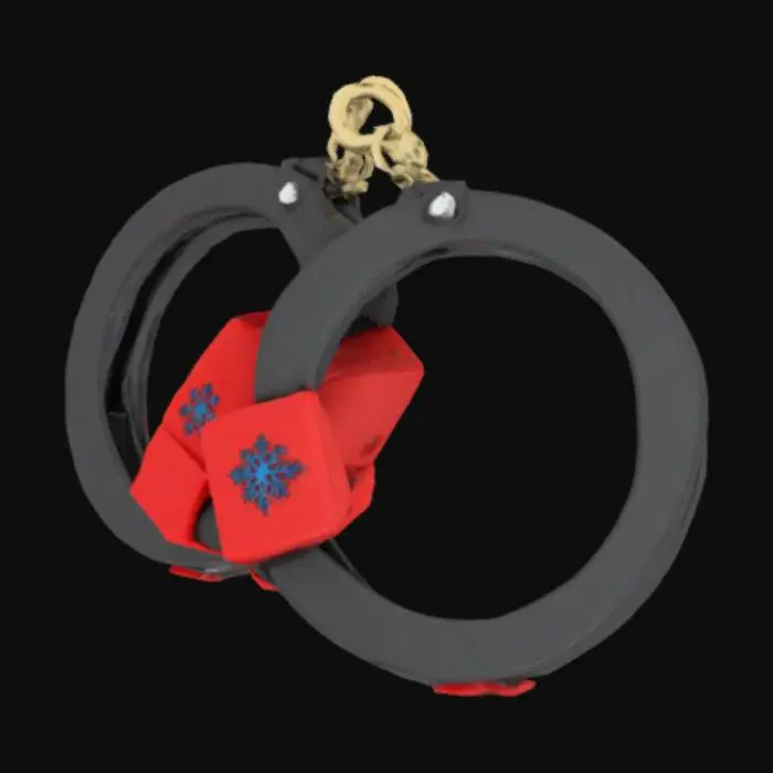 3D model for наручники которые будут иметь элементы снежинок и будут состоять из черного красного и немного голубого цвета