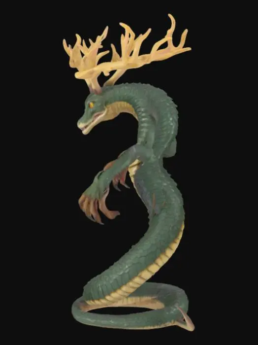3D model for basic lindworm type of beast with no wings and no legs just arms in the front visible scales throughout the body and its long tail stretching out of the back like a snake. its arms have powerful sharp claws. on its head there's two large horns popping out towards the back with like a strong branch type look.