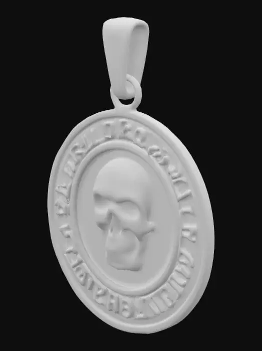 3D model for um medalha com uma caveira intemporal e gravaçoes de runas 
