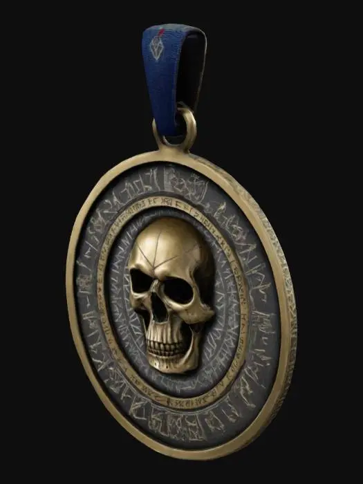 3D model for um medalha com uma caveira intemporal e gravaçoes de runas 