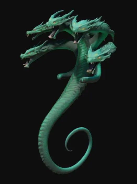 3D model for a hydra,no arms,no legs, snake body,4 snake like dragon heads