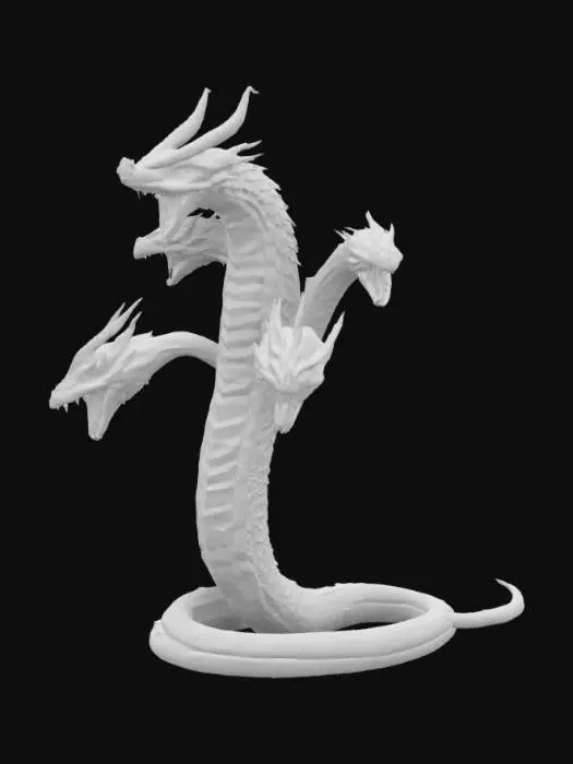 3D model for a hydra,no arms,no legs, snake body,4 snake like dragon heads